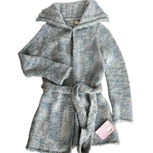 Nordstrom Chunky Knit Cardigan Sweater Blue Speckled Tie Waist